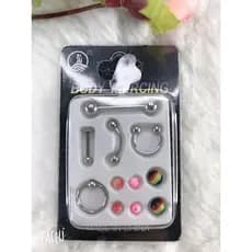 Kit Piercing Punk Colorido – Aço Inox | Orelha, Nariz, Septo, Língua e Sobrancelha