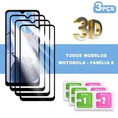 Kit 3 Películas Vidro 3D para Motorola Moto E13 E32 E22 E40 E30 E20 E7 E7 Plus E6