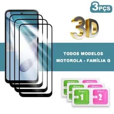 Kit 3 Películas Vidro 3D para Motorola Moto G84 G54 G34 G24 G14 G73 G53 G23 G13 G82 G62 G52 G32 G22