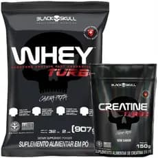 Whey e Creatina Black Skull: Whey Turbo 900g + Creatina Turbo Refil 150g Sem Sabor