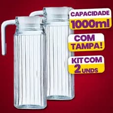 Kit  2 Jarras De Vidro Suíça 1 Litro Jarra Para Suco Água Vidro Resistente
