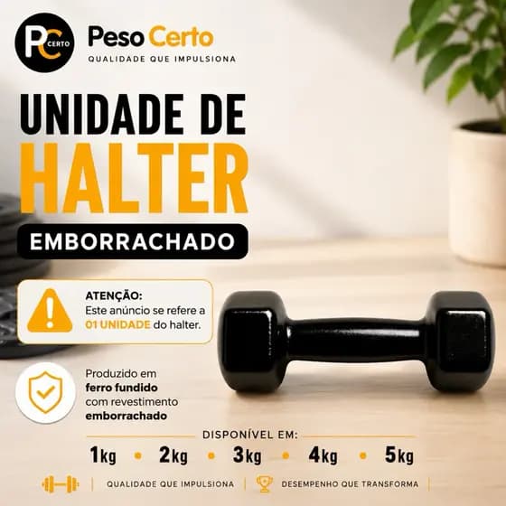 UNIDADE Halter Sextavado Emborrachado 1kg ao 5kg-Academia Musculação Treino Casa Peso Fisioterapia