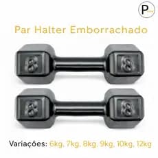 Par Halter Sextavado Emborrachado 6kg a 12kg - Pesinho Musculação Treino Peso Exercício