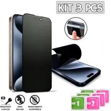Kit 3 Películas de Vidro 3D Privativa Para IPhone + 3 kit de Limpeza 2 em 1 Iphone 12 ao 16 Pro Max