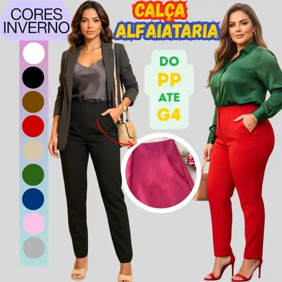 Calça Feminina Cor Preta Alfaiataria Cintura Alta Social Plus Size  Elegante ZR com bolso Ziper