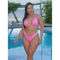 Conjunto Biquíni Feminino Cortininha Bojo Removível Calcinha Asa Delta Beach Gloss Tendência Verão