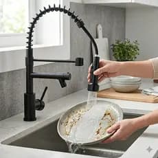 Torneira De Cozinha Gourmet Monocomando Alça Única Com Extensor De Spray Tubo De Água Flexível Superior  Preta Fosca