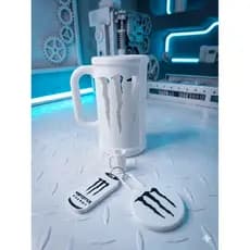 Kit Suporte / Porta Lata / Caneca Energético + Abridor + Tampa + Brinde Exclusivo Chaveiro - Monster