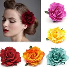 Grampos De Cabelo De Flor De Rosa Artificial Acessórios De Chapéu De Festa De Cor Sólida