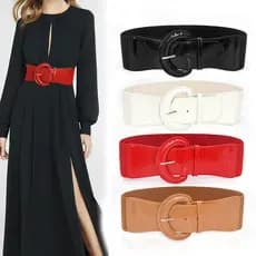 Cinto Elástico De Couro PU Cintura Mais Fivela De Cor Sólida Vestido Decorativo