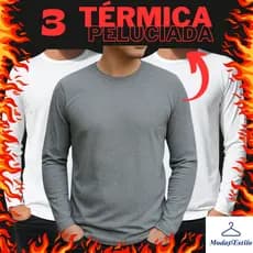 KIT C/ 3 Blusa de Frio Masculina Segunda Pele Térmica Peluciada Forrada Flanelada de Manga Longa