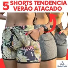 Kit 5 Shorts Femininos Soltinhos Moda Verão com Bolsos Confortáveis