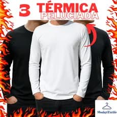 3 Blusa Manga Longa de Frio Masculina Segunda Pele Térmica Manga Longa