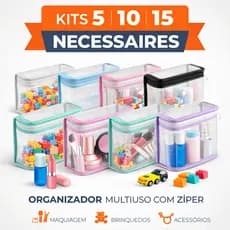 Necessaire Organizador Multiuso com Zíper Kit 5 10 15 para Maquiagem Brinquedos Acessórios 17x19x5