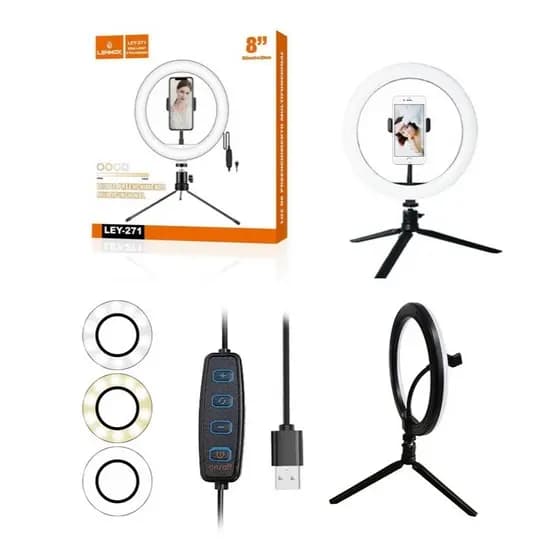 LEHMOX Ring Light Celular Led com Tripé e Suporte LEY-271 25,3cm 8 Polegadas