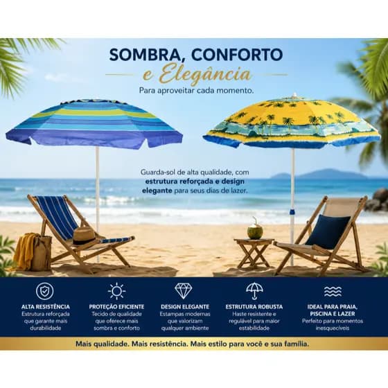 Guarda Sol Gigante Articulado Alumínio 2,40m Reforçado Alta Resistência Praia Piscina -Wincy