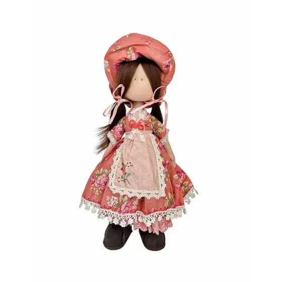 🧸 Boneca Artesanal de Pano – Vestido Floral Rosa Vintage