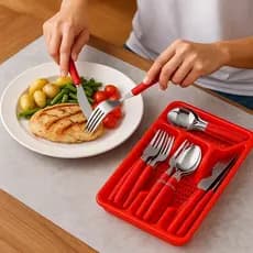 Kit Talheres Jantar Vermelho Conjunto Faca Garfo Colher Pegador Servir Mesa Refeição Completo