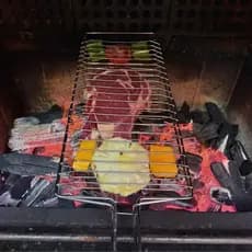 Grelha Dupla Abaulada Aço Cromado Para Churrasqueira Peixe Frango Carnes e Legumes churrasco pão de alho  linguiça milho