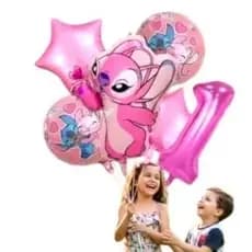 kit c/ 6 balões metalizado lilo stitch/Angel estrela ,  numero 33 cm