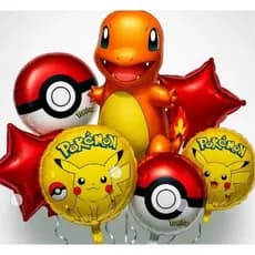 Kit c/7 balões pokémon/chamader corpo mede 50cm/redondo/estrela mede 45 cm