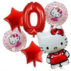 Kit c/ 6 Balões Hello Kitty Vermelha + 2 Balão Redondo+ 2 Estrela Metalizados + 1 Número