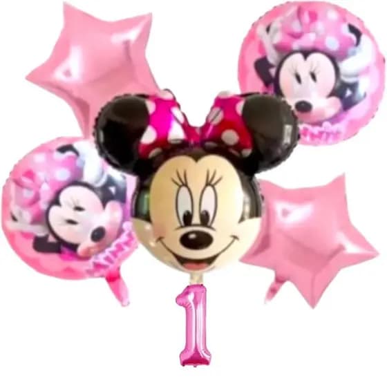 Kit c/5/6 balões cabeça Minnie 50 cm,numero mede 40 cm