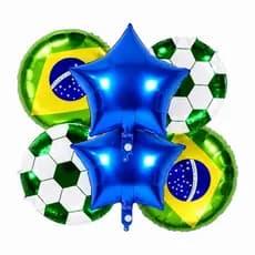 Kit C/6 Balão Copa Metalizado/Bandeira Brasil/Bola De Futebol 45Cm