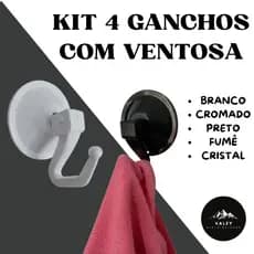 Kit com 4 Ganchos Com Ventosa Multiuso - Não Precisa Furar