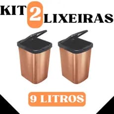 Kit 2 Lixeiras 9 Litros Bronze com Tampa Click Label - Casa Escritório Multiuso - TOY 25499