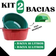 Kit C/ 2 Bacias Multiuso Com Alças Reforçadas - Cores Sortidas - 1x 18L + 1x 12L - TOY BA18/BA12
