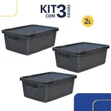 Kit com 3 Cestos Pretos Jutta 2L - Caixas Organizadoras Jutta - TOY 25811