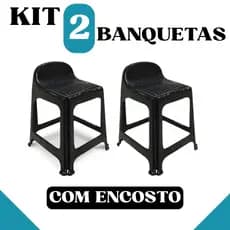 Kit com 2 Banquetas Plásticas com Encosto – Cor Preta | Capacidade 120kg - TOY 25638