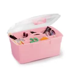 Maleta Grande Rosa Manicure Cosméticos Esmalte Multiuso com Bandeja Removível - Rainha