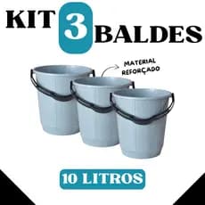 Kit com 3 Baldes 10 Litros com Alça – Plástico Resistente | Cores Sortidas - TOY BF10