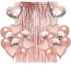 Kit Festa Completo Decoração Painel Cortina + 22 Baloes Bexigas Ouro Rose Redondas Estrelas e com confetes