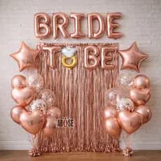 Kit Despedida de Solteira Decoração Festa Cortina Metalizada + Balões Bride to be e Balão Estrela Redondo Noiva