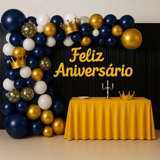 Kit Balões Azul Escuro Feliz Aniversário – Decoração Completa para Festa