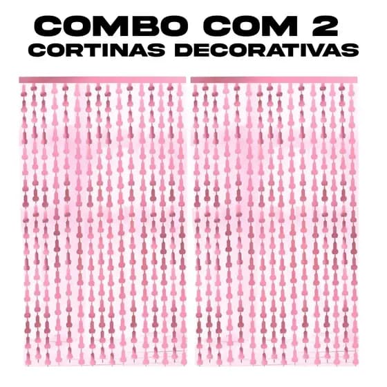 Kit Despedida de Solteira 2 UNIDADES Cortinas de P3nis Brincadeira Rosa Metalizado com Muito Estilo e Zoeira Garotas