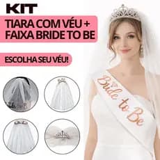 Kit Tiara Véu Bride Despedida de Solteira Véu com Noiva Bride + Faixa Bride to be Noiva
