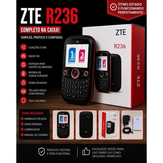Celular ZTE R236 Básico Dual Chip -  Nunca Usado!