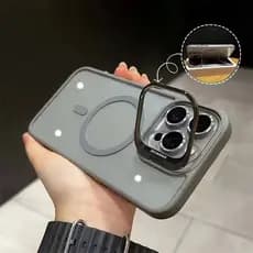 Capa Translúcida MagSafe Para iPhone 11 12 13 14 15 16 16E 17 Pro Max Com Lente Suporte
