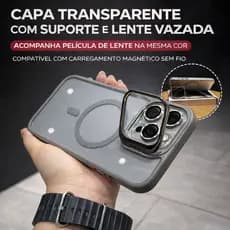 Capa Magnética MagSafe Para iPhone 11 12 13 14 15 16 16E 17 Pro Max Com Lente Suporte
