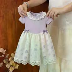 Meninas rendas guarnição vestido Floral verão estilo Pastoral arco manga curta vestido de princesa Pettiskirt
