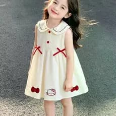 Vestido de verão menina crianças estilo coreano boneca gola arco nó A linha saia respirável saia fina