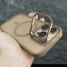 Luxo Desert Gold Matte Fold Stand Capa De Telefone Magnética Para iPhone 16 11 12 13 14 15 Pro Max 16 Plus Com Lente De