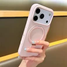Capa De Telefone Magnética De Silicone Líquido Com Suporte De Metal De Luxo Para iPhone 17 16 15 14 13 Pro Max Botão De