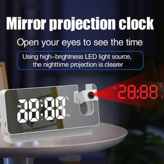 Relógio de projeção eletrônico inovador com tela grande e função silenciosa.