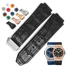 Pulseira De Relógio De Couro Genuíno 19x25mm , Silicone Macia , Feminina , Masculina , Acessórios De , Fivela Dobrável