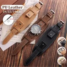 Pulseira De Relógio De Couro Vintage , 20mm 22mm 24mm Com Bandeja , Retrô Universal , Feminina , Masculina , Preta , Mar